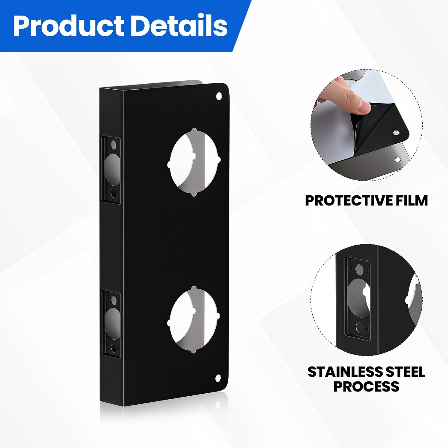Double Hole Door Knob Reinforcement Plate, Matte Black, Fits 1-3/8" Doors, 2-3/4" Backset, Door Lock and Door Knob Cover Plate, Deadbolt Cover Plate Reinforce and Repair Wood or Metal Doors