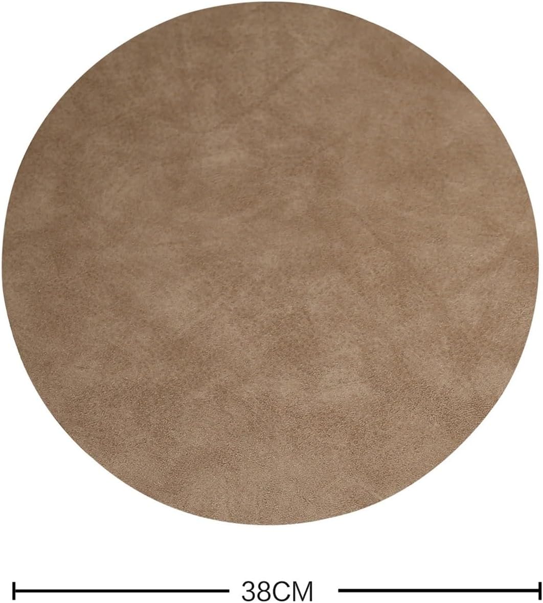 Solid Leather Placemat Coffee Brown PVC Table Mat Waterproof Oilproof Heat-Insulated Plate Bowl Pad Table Decor(2,Round 38cm 6pcs)