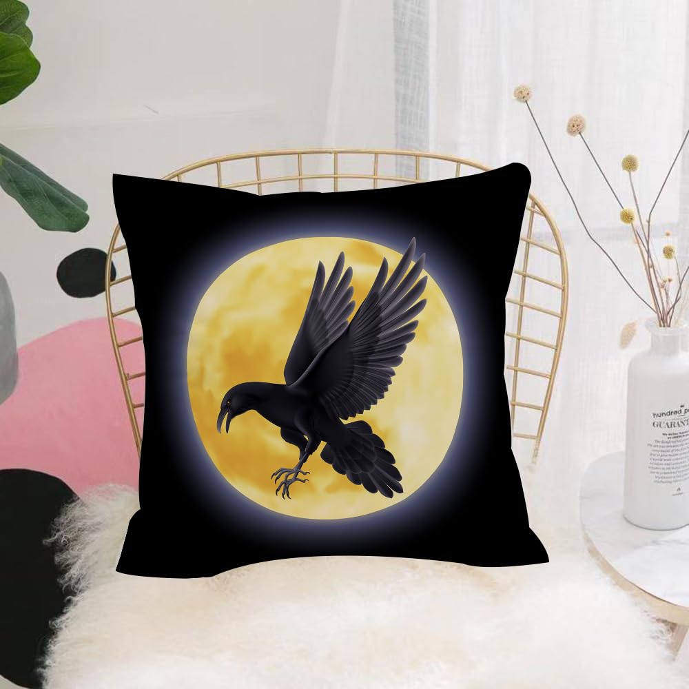 HYOSXW Cushion Cover,Throw Pillow Case Home Decorative for Living Room Bedroom Sofa Chair 16X16 Inch,Black crow flying on the background of a full moon,Pillowcase 40X40cm