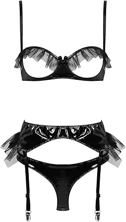 YiZYiF Femme Lingerie Cuir Femme Soutien-Gorge Ouvert String Dentelle ...