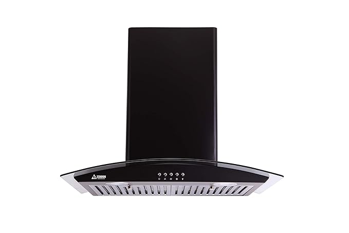 Zeroun 60cm 1100m3/h Kitchen Chimney (Aristo BK60,2 Baffle Filters, Stainless Body with Glass & 2 LED Lamps,Black)