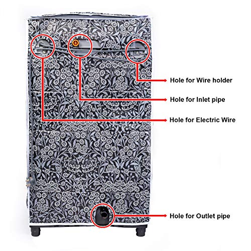 Image of Classic Top Load Washing Machine Cover Suitable for Bosch Back Panel 9 Kg, 9.5 Kg, 10 Kg, 10.5 Kg, 11 Kg (66cmsX63cmsX99cms, Black Flower, Large)
