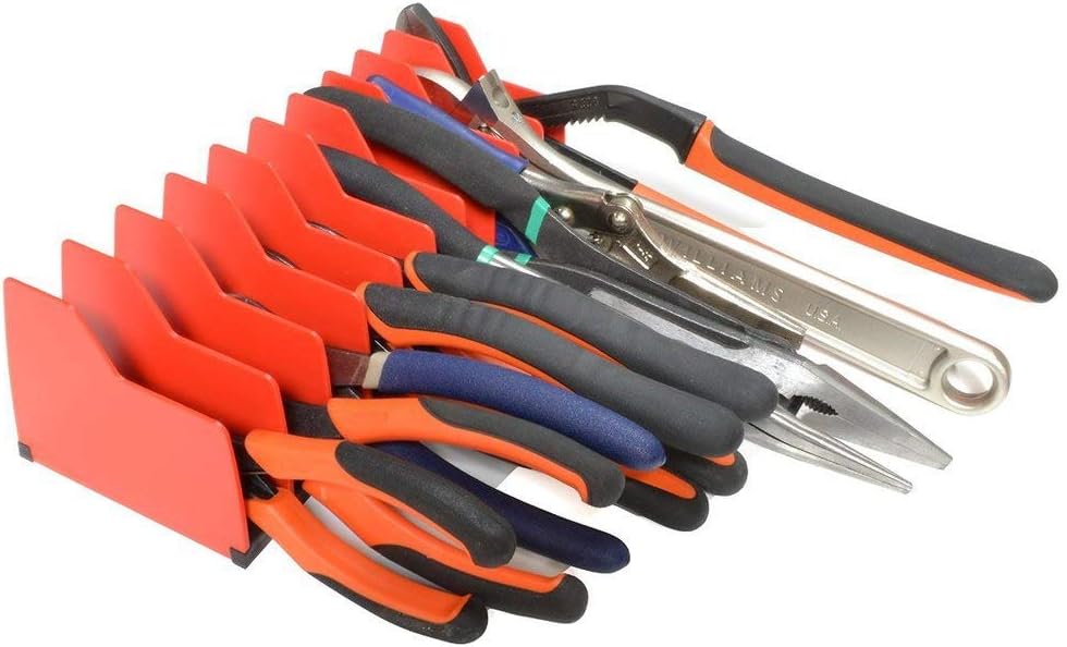 MLTOOLS Made in USA Professional 1-pack 10-Slot Tool Organizer, Red Plastic Storage Rack, Holds Pliers and Hand Tools, Non-Slip Rubber Base, Plier Pro