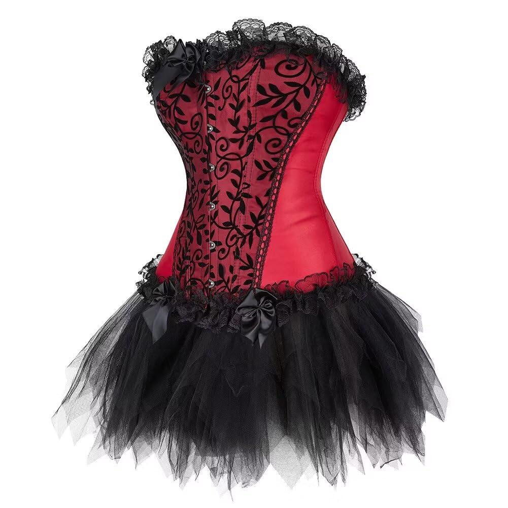 Josamogre Corset Femme Bustier Jupe Robe Dress Sexy Dentelle Floral Guêpière Lingerie Grande Taille Medieval Vert