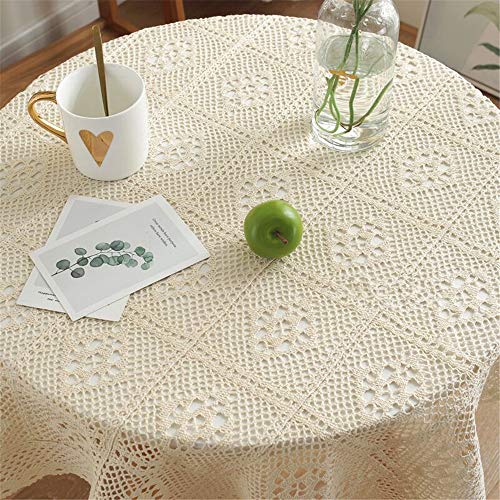 AMIPOS Vintage Beige Cotton Crochet Tablecloths Lace Doilies Square Tablecloths Table Cover Wedding Home Party Decor (33x33 Inch) by OKSHOPE - Used condition - Image 3