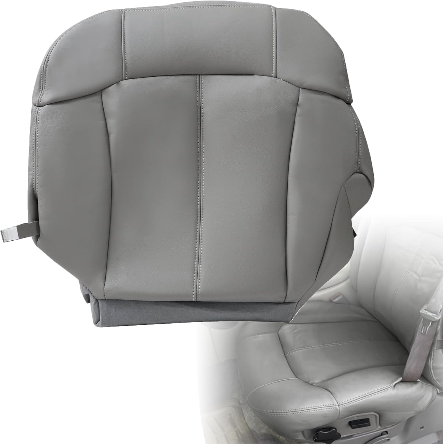 NLQR #922 or 122 Gray Front Driver Side Bottom Replacement Leather Seat Cover Compatible with Chevy Silverado Tahoe Suburban GMC Sierra 1500 2500 3500 HD 1999 2000 2001 2002