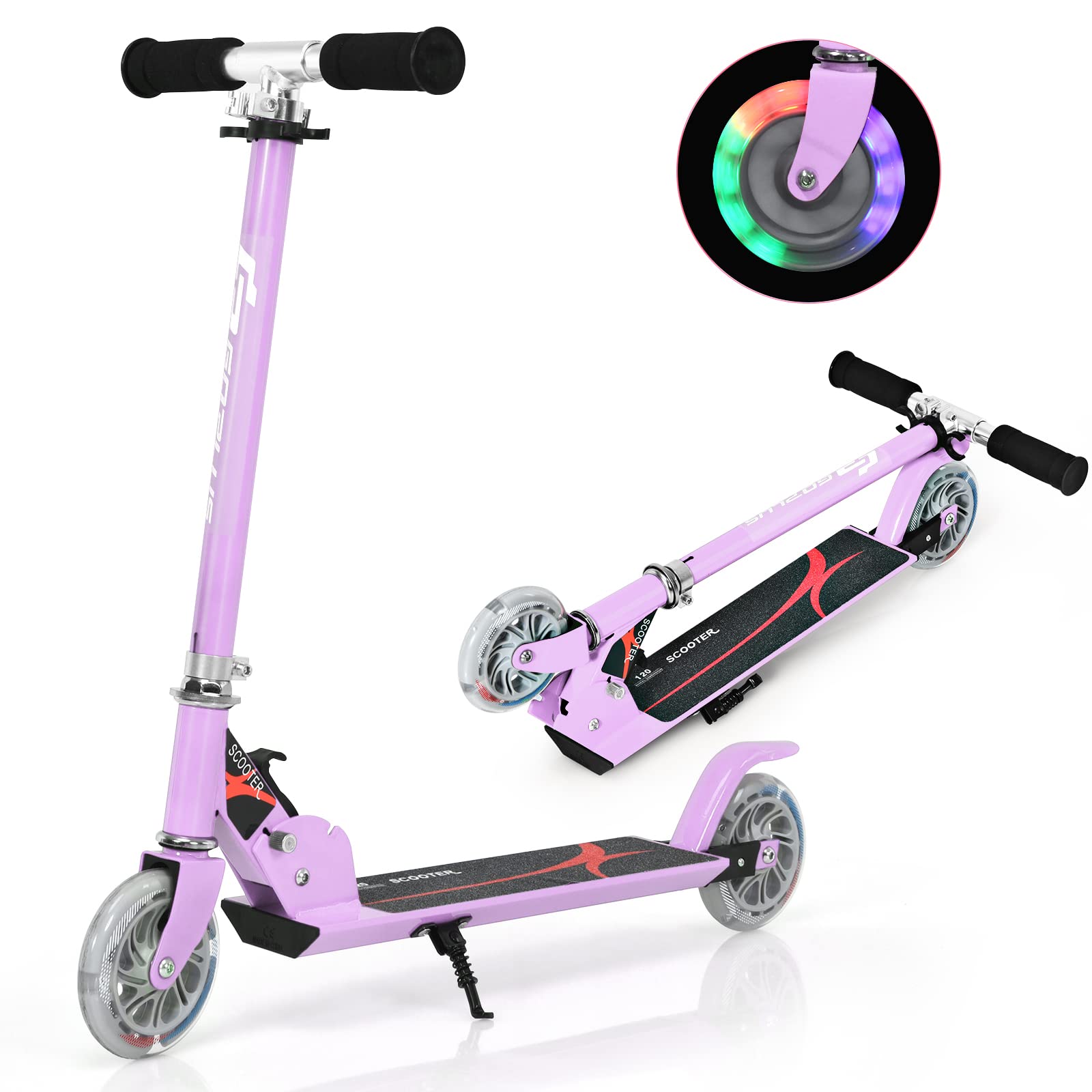 GYMAX Patinete Infantil Plegable, Patinete Infantil con 2 Ruedas LED, Patinete con 3 Alturas Ajustables, Scooter hasta 70 kg de Carga, Patinete para Niños y Niñas 4 Años +