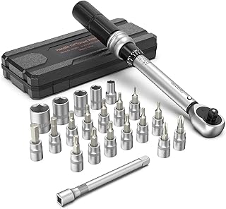 1/4" Torque Wrench Handife 5-25 Nm Drive Click Torque Wrench Set Bike Maintenance kit 1/4 Inch High Precision Repair Spanner Key with Double Scale, Two-Way Ratchet with Wrench Socket Bit Extension Bar