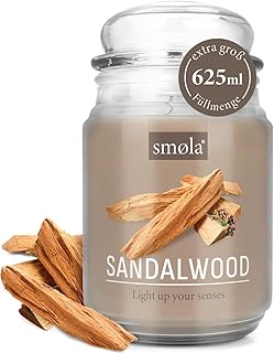 Große Duftkerze im Glas I Sandalwood 625ml - Kerze Sandelholz I bis zu 140 Stunden Brenndauer I vegane Sojawachs-Kerze I perfekte Geschenkidee