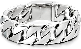 COOLSTEELANDBEYOND Mens Stainless Steel Large Curb Chain Link Bracelet Solid Curb Chain Wristband Biker Punk Jewelry Masculine Accessory