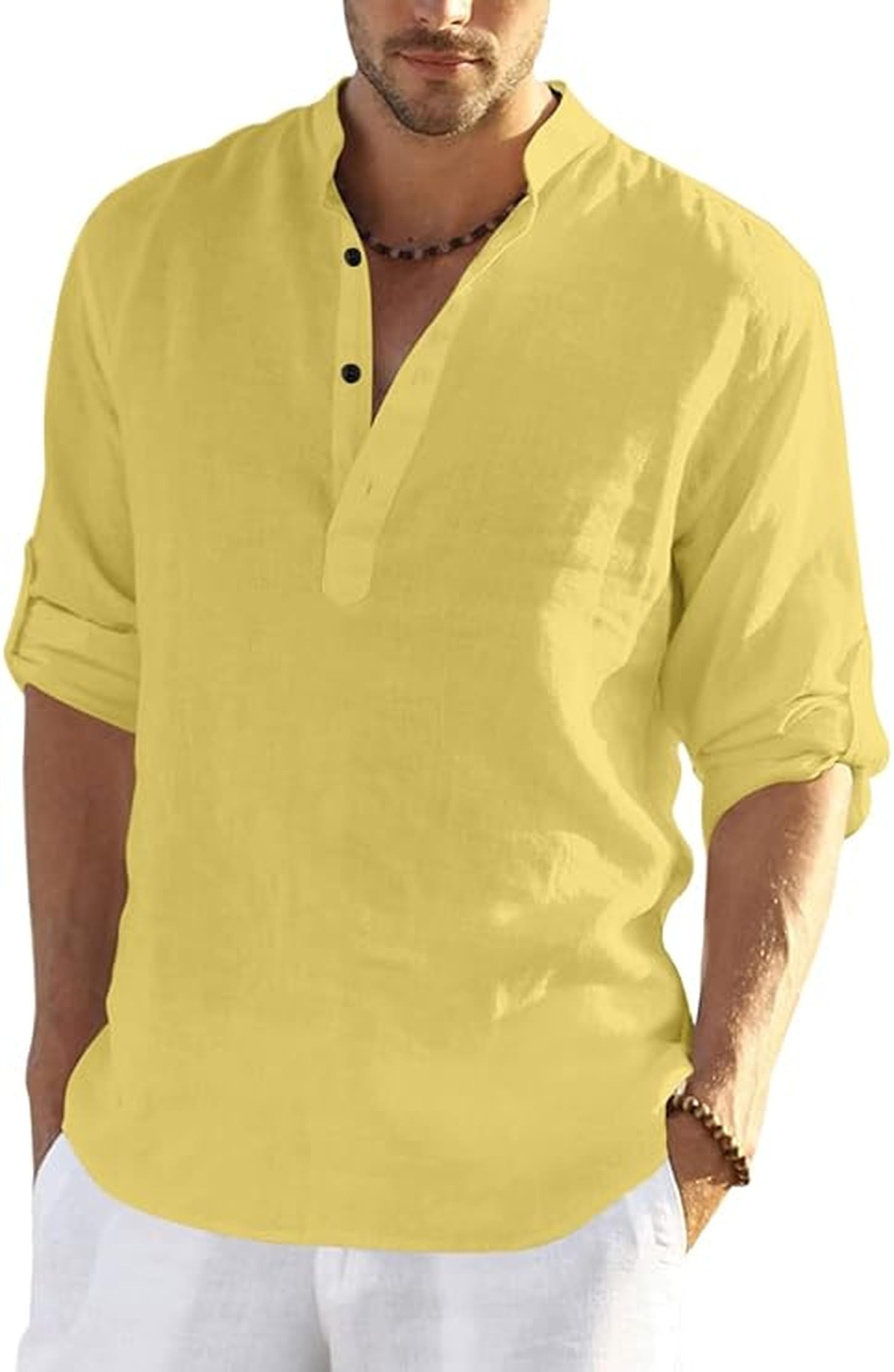 Bellstone Men's Cotton Blend Solid Regular Shirt (Kurta800_P_Yellow