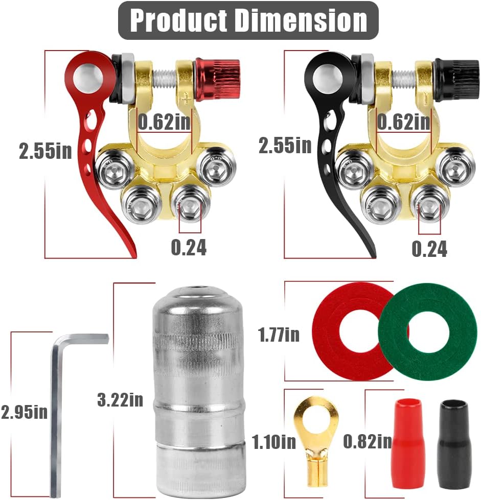Buy DIKJAK Battery Terminal Connectors, 2 Pcs 4 Way Quick Release Battery Terminals for SAE/JIS