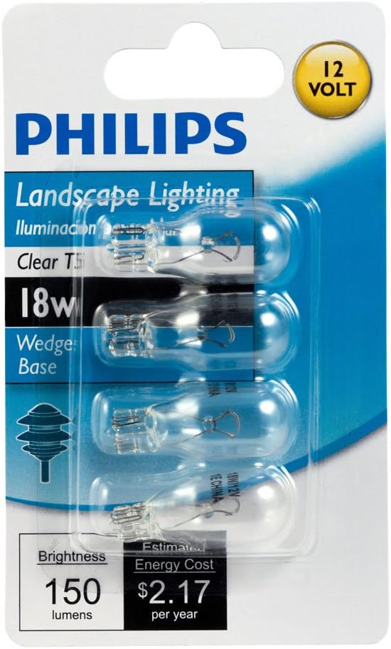 Philips 416024 Landscape Lighting 18-Watt T5 12-Volt Wedge Base Light Bulb, 4-Pack
