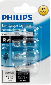 Philips 416024 Landscape Lighting 18-Watt T5 12-Volt Wedge Base Light Bulb, 4-Pack