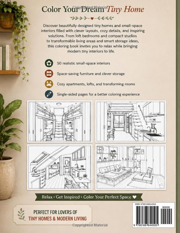 Tiny Spaces, Smart Interiors Coloring Book: 50 Realistic Small Home and Apartment Designs with Space-Saving Furniture, Clever Storage, and ... & Interiors Coloring Collection) image 3