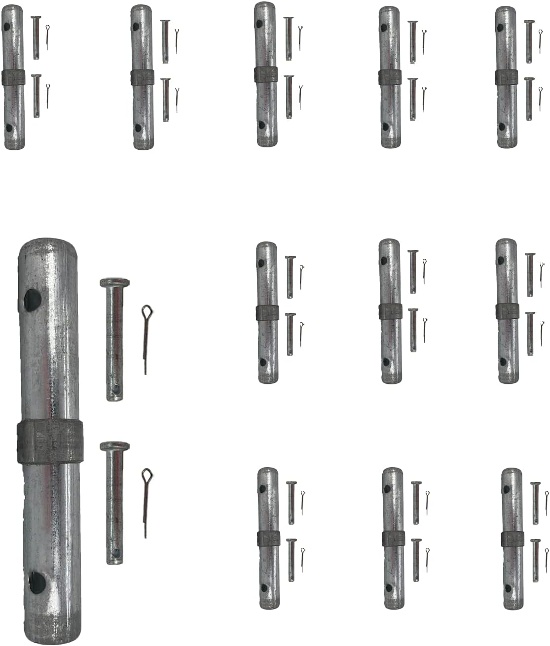 Scaffolding Coupling Pin 1-1/4"OD x 9" L with 1" Collar and Locking Pins Scaffold v2 Extra Thick 12 Pack