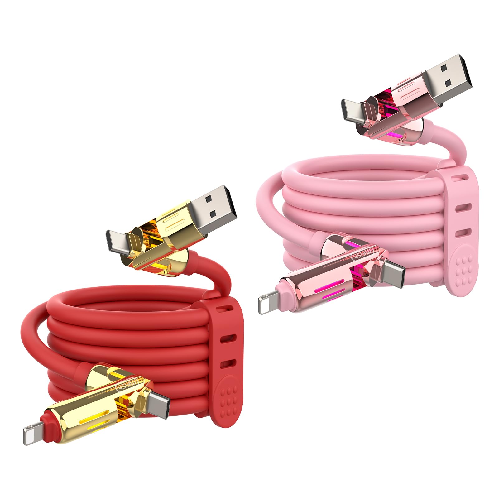 MFish Lot de 2 câbles de charge USB universels 4 en 1 240 W - Cordon de charge rapide pour iPhone 16/15/14/13, tablettes, ordinateurs portables, téléphones Android et plus (2 paquets, gris rose, 2 m)