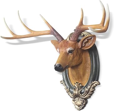 Animal Head Wall Decor,Deer Antler Deer Head Wall Decoration,Artificial Deer Head Wall Sculpture Antler Wall Hanging Decoration for Hanging Wall Bracket,Home or Garden Decoration