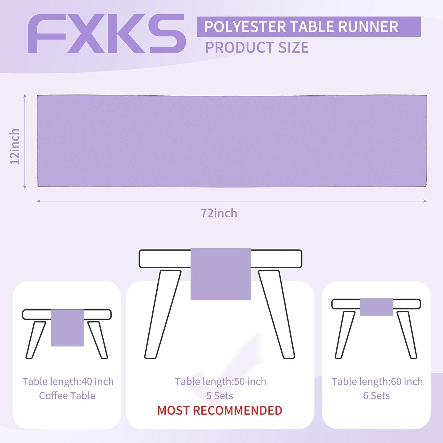 12 Pack Lavender Table Runner 6FT Polyester Table Runners,12x72 inch Rustic Farmhouse Table Runner, Washable and Reusable Table Runners for Wedding Birthday Parties Banquet Table Decorations
