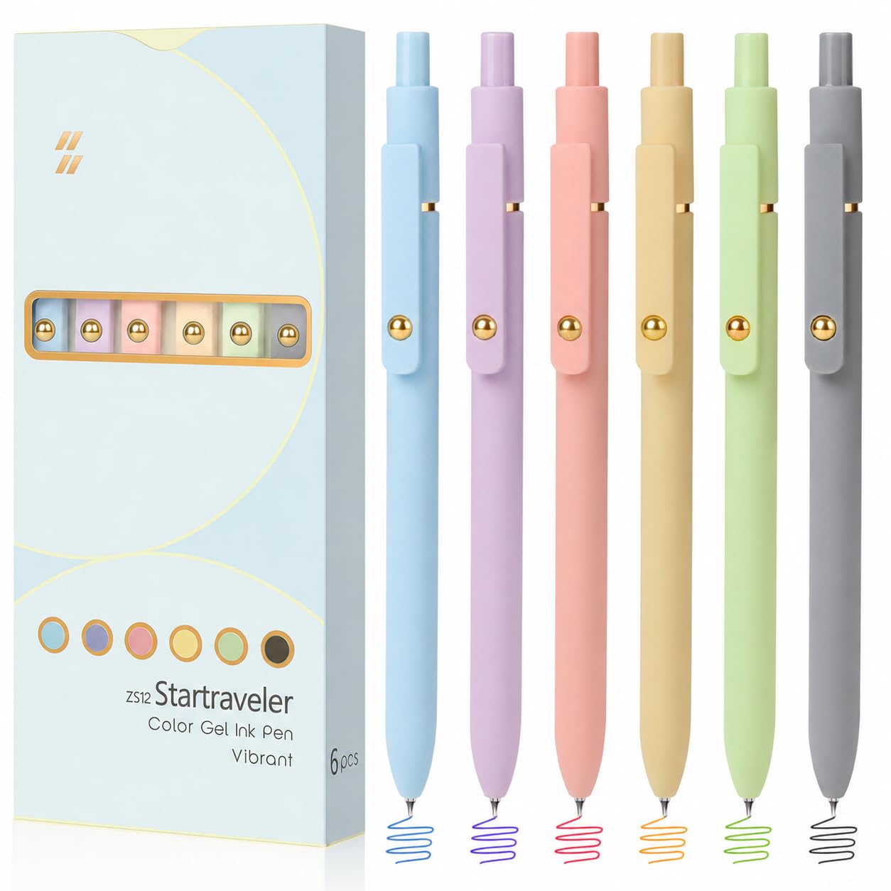 FIOVER Farbstifte, 6 Stück, bunte Gelstifte, mittlere Spitze 0,7 mm, glattes Schreiben, mehrfarbig für Tagebuch, Zeichnen, Kritzeln und Notizen