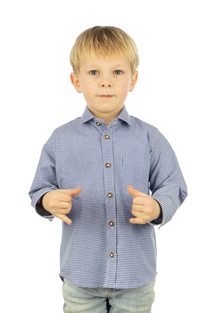 OS Trachten Kinder Hemd Jungen Langarm Trachtenhemd mit Liegekragen Preva