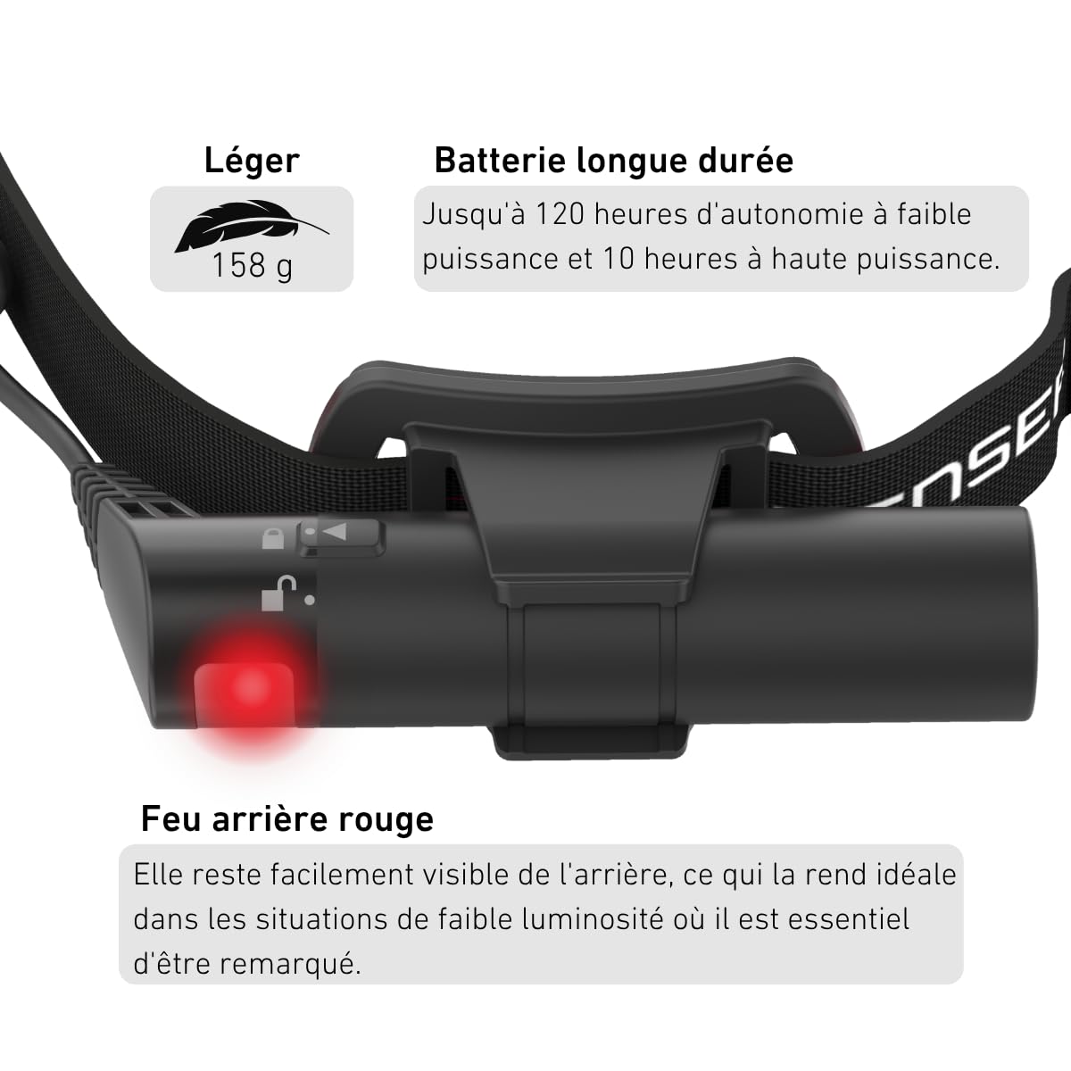 Ledlenser MH10 SE Lampe frontale rechargeable 600lm, 150m, IP54, 120h, 158g | Mise au point réglable, feu arrière rouge, filtres de couleur et pochette inclus, pour camping, randonnée