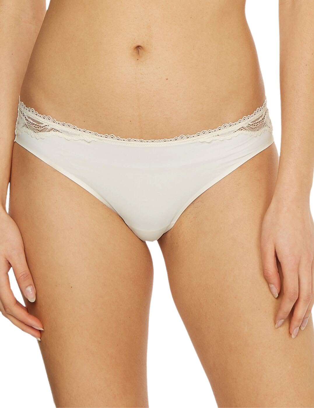 Calvin Klein Women Bikini Shape Briefs with Lace, White (Ivory), XL