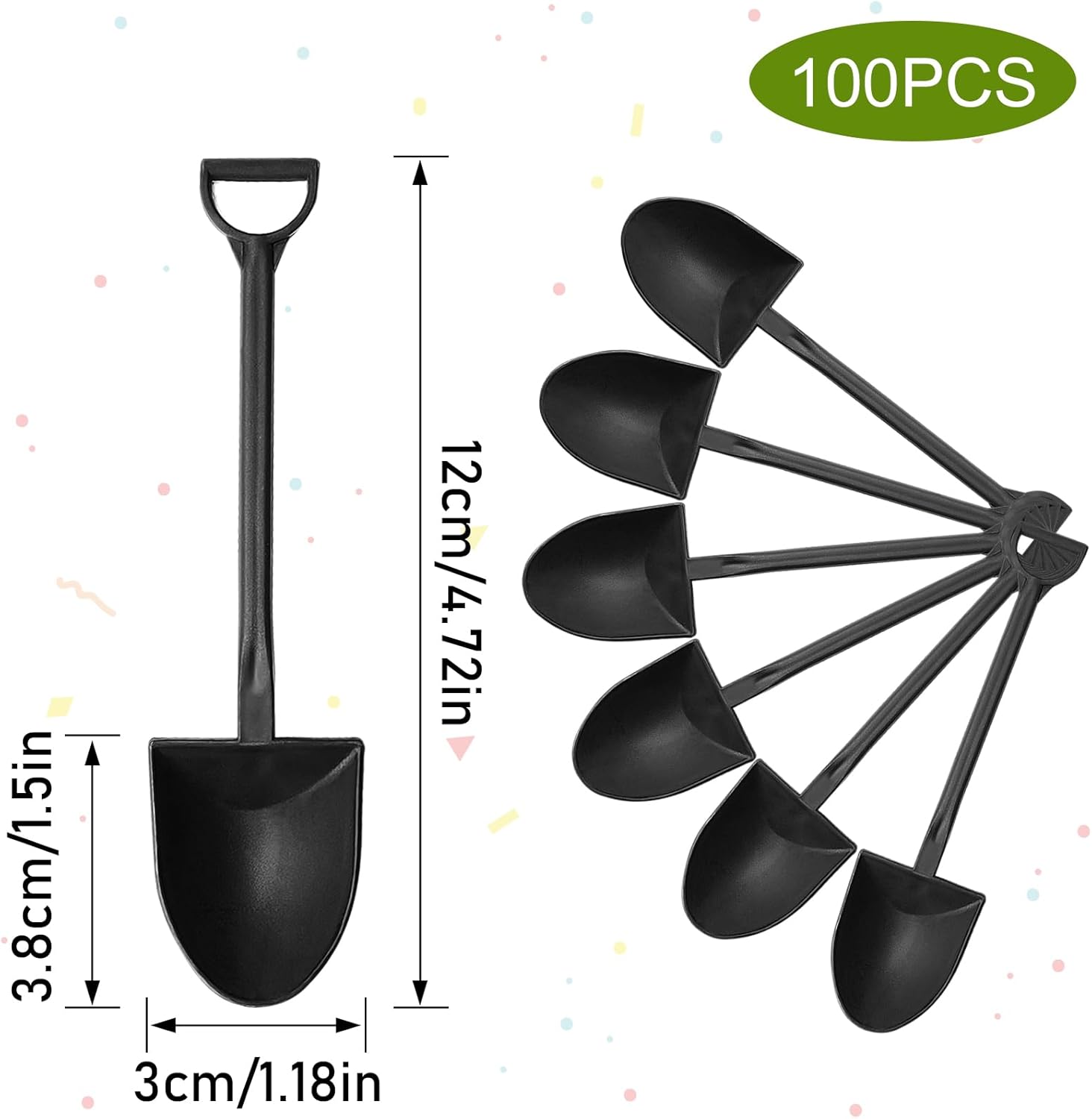100PCS Mini Shovel Spoons for Desserts, Individual Packing Mini Shovel Spoons, Black Plastic Shovel Shaped Spoon for Party or Family - Image 2
