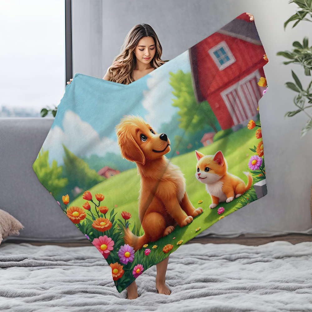 Couverture de Pâques flanelle plaid anti-froid pour canapé motif chat et chien