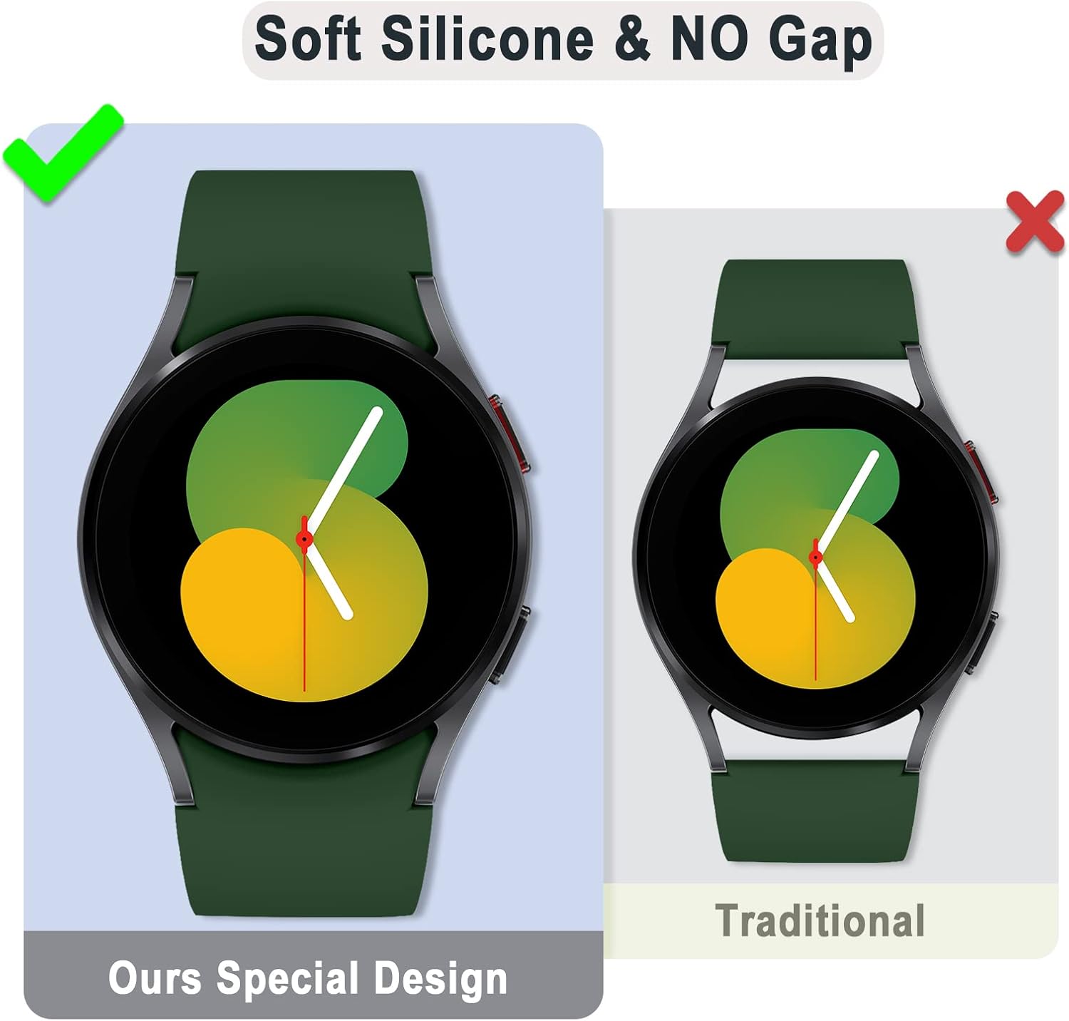 No Gap Bands Compatible for Samsung Galaxy Watch 7 6 5 4 FE 40mm 44mm/5 Pro 45mm/6 Classic 43mm 47mm/4 Classic 42mm 46mm Band,20mm Silicone Soft Sport Watch Band Women Men - Image 5