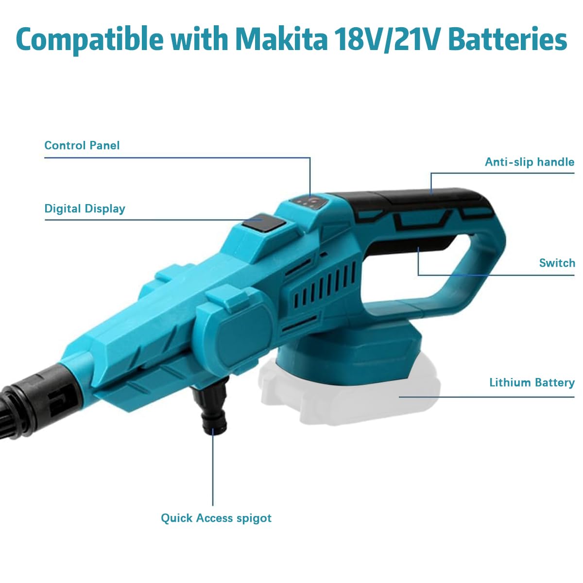 WingFly Idropulitrice A Batteria Compatibile Con Makita 18 V, Idropulitrici Professionale Con Accessori Per Pulizie Esterni Giardino Auto(Batteria Non Inclusi - Foto 2