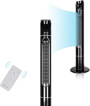 Tower Fan Oscillating 43 Inch High Velocity Wind Curve with Remote Control, 3 Speeds, Timer, Memory Function Black