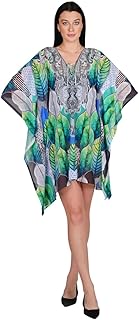 CURVSHAPE Bohemian Style V-Neck Digital Print Kaftan – Free Size (S-4XL) – Stylish for Beach, Party & Casual Wear Green