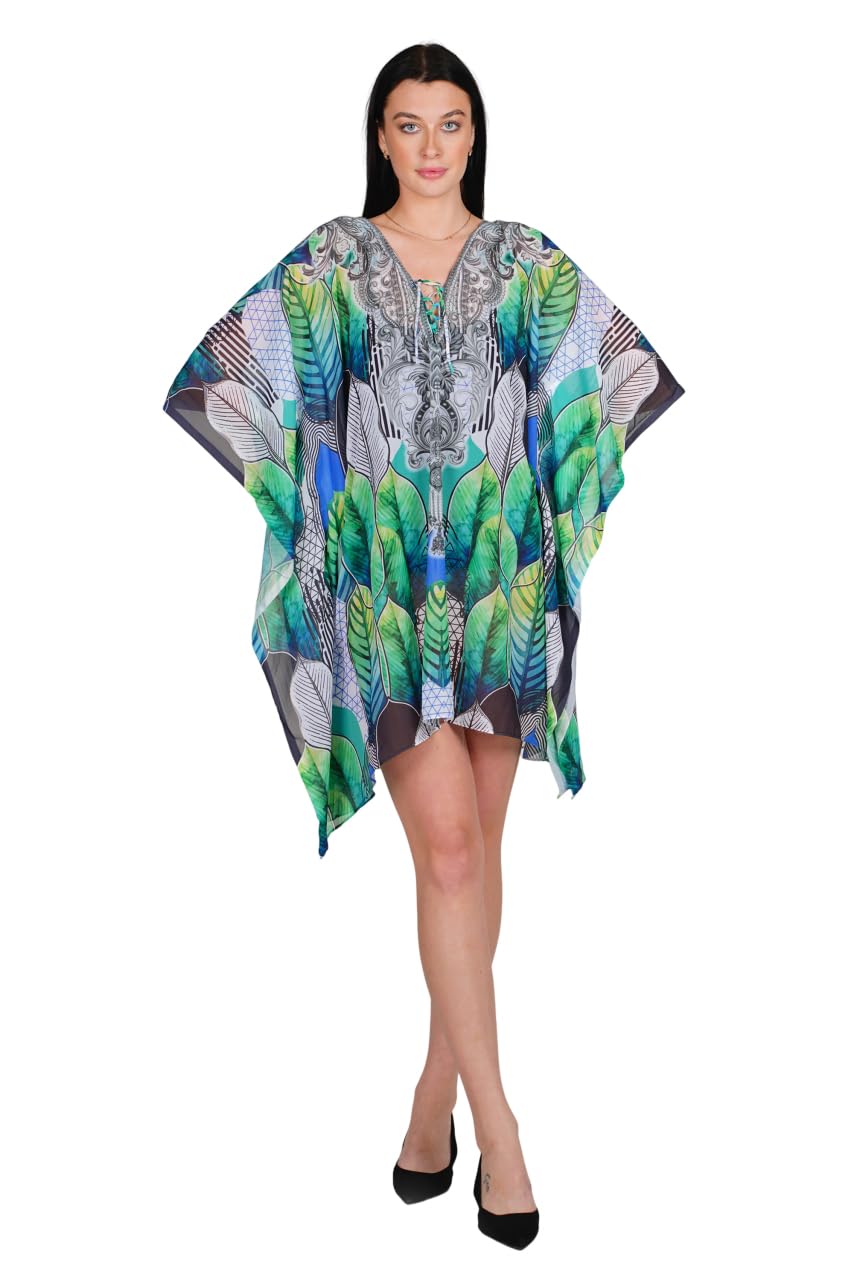 Lightweight Crepe V-Neck Digital Printed Kaftan Dress for Women – Free Size (S-4XL) – Beach & Party Style Multicolour-image-37