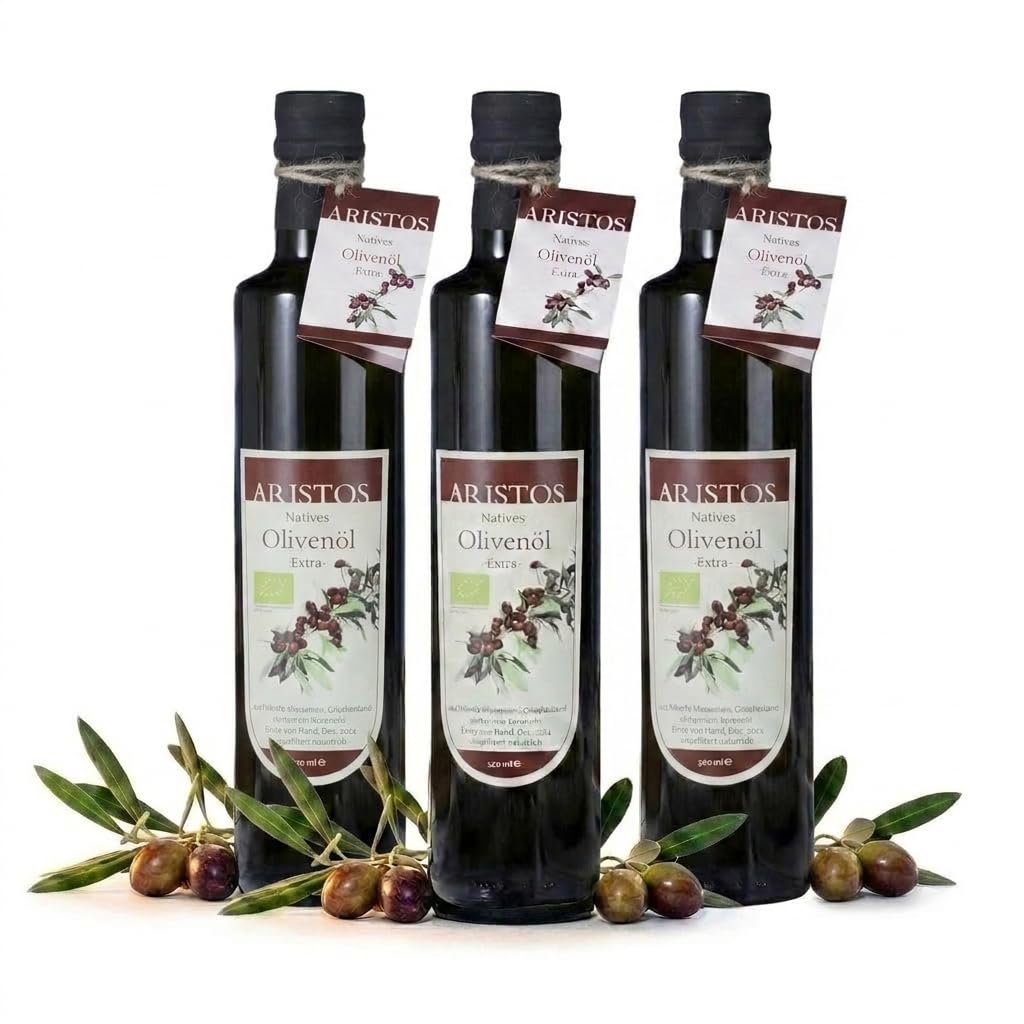 ARISTOS Bio-Olivenöl nativ extra, kaltgepresst – 3x 500 ml Koroneiki-Olivenöl naturtrüb, direkt vom Erzeuger - Premium-Qualität, handgeerntet, ungefiltert, vegan & nachhaltig - Griechenland (Messinia)