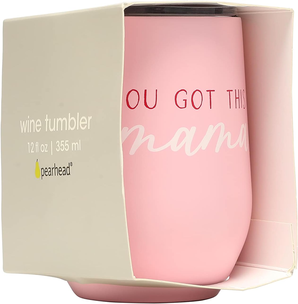Pearhead You Got This Mama Stainless Steel Wine Tumbler with Press-In and Slide Locking Lid, Cute Motherhood Stemless Wine Glass Tumbler Mug, Mother's Day Gifts, 12oz - Image 6