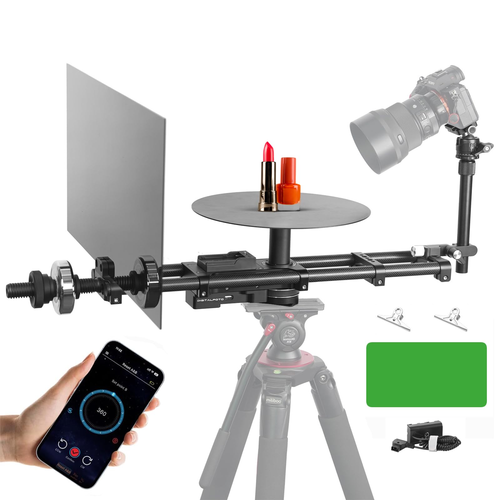 DF DIGITALFOTO Cabina fotografica motorizzata a 360°, supporto girevole per fotografia di seconda generazione, montaggio su treppiede, piattaforma di rotazione controllata da app per fotografia di