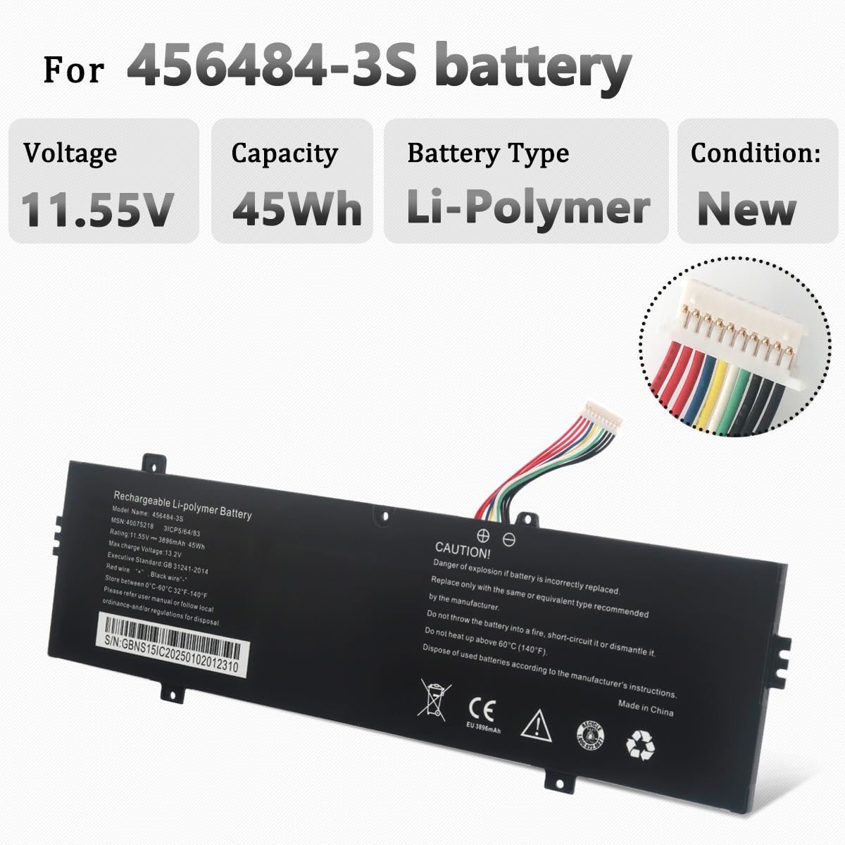 456484-3S 40075218 Laptop Akku für Medion Akoya E16402 E15407 E16401 E15303 E14304 E15309 E14303 E15408 11.55V 45Wh 3896mAh