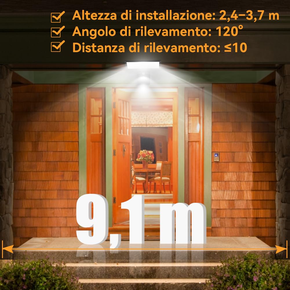 JESLED Luce Solare con 90 LED, Lampada da Esterno con Sensore di Movimento, 4 Modalità di Illuminazione Opzionale, Lampade Impermeabile, per Giardino, 1 Pezzi
