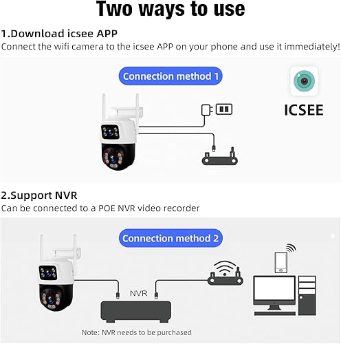Miniatura 7 de Fuers Cámara de seguridad inalámbrica de 6MP, cámaras de vigilancia de doble lente, visión de 360, detección humana, seguimiento automático, alarma