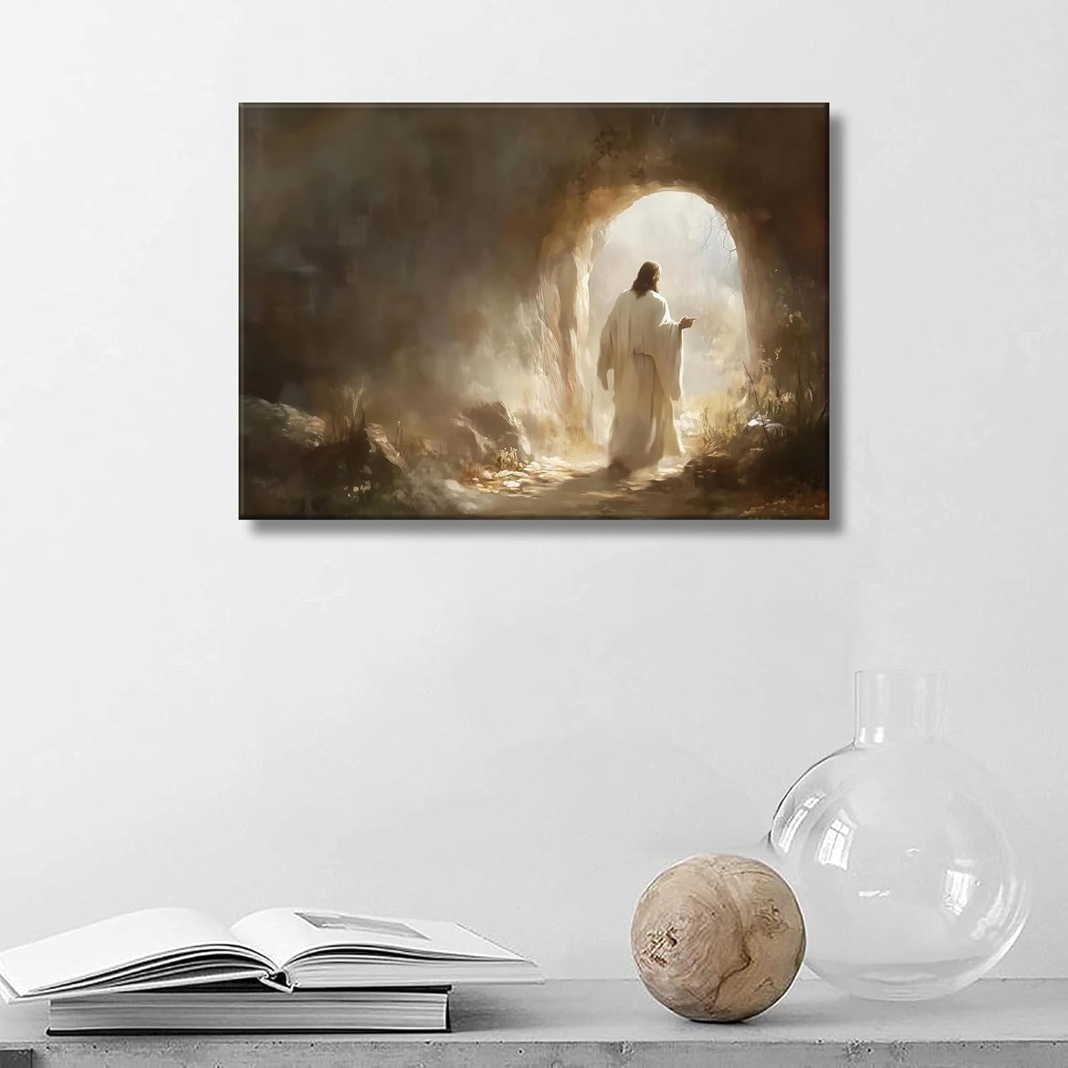 Jesus Canvas Wall Art Jesus Leaves The Tomb Wall Decor picture Christianity Resurrection of the Savior Poster Print Christ God Painting Artwork for Church Gallery Home Decoration,24x16in Canvas