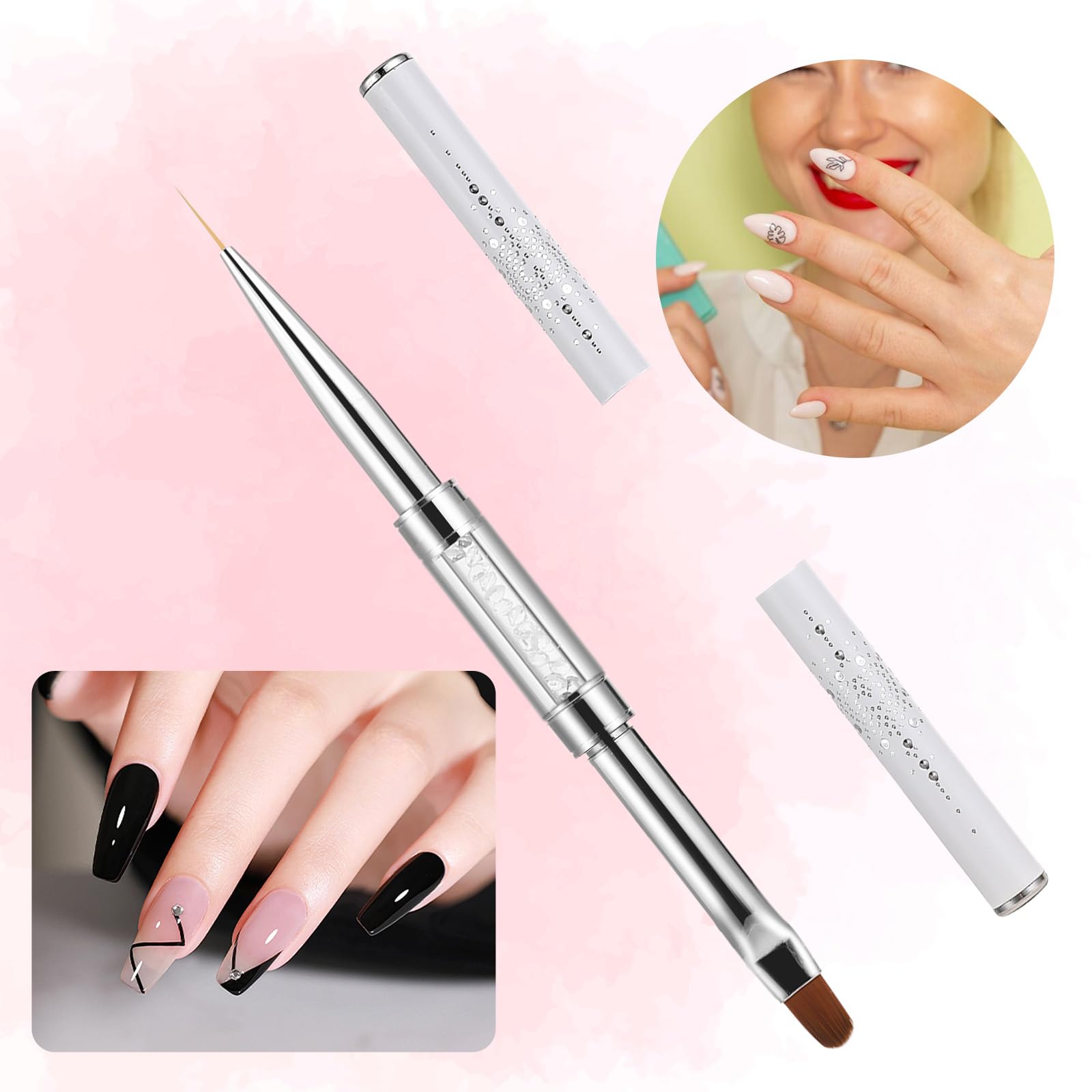 simarro cepillos de doble punta para uñas de gel, cepillo de uñas 2 en 1, cepillo de gel para uñas, cepillo de uñas, cepillo de gel fineliner, cepillo y espátula (blanco)