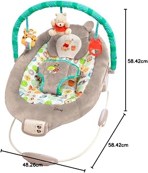Bright Starts Winnie the Pooh Dots & Hunny Pots Rocking Baby Vibrating Baby Seat with Music and 3 Different Playmates, 58x48x58 cm