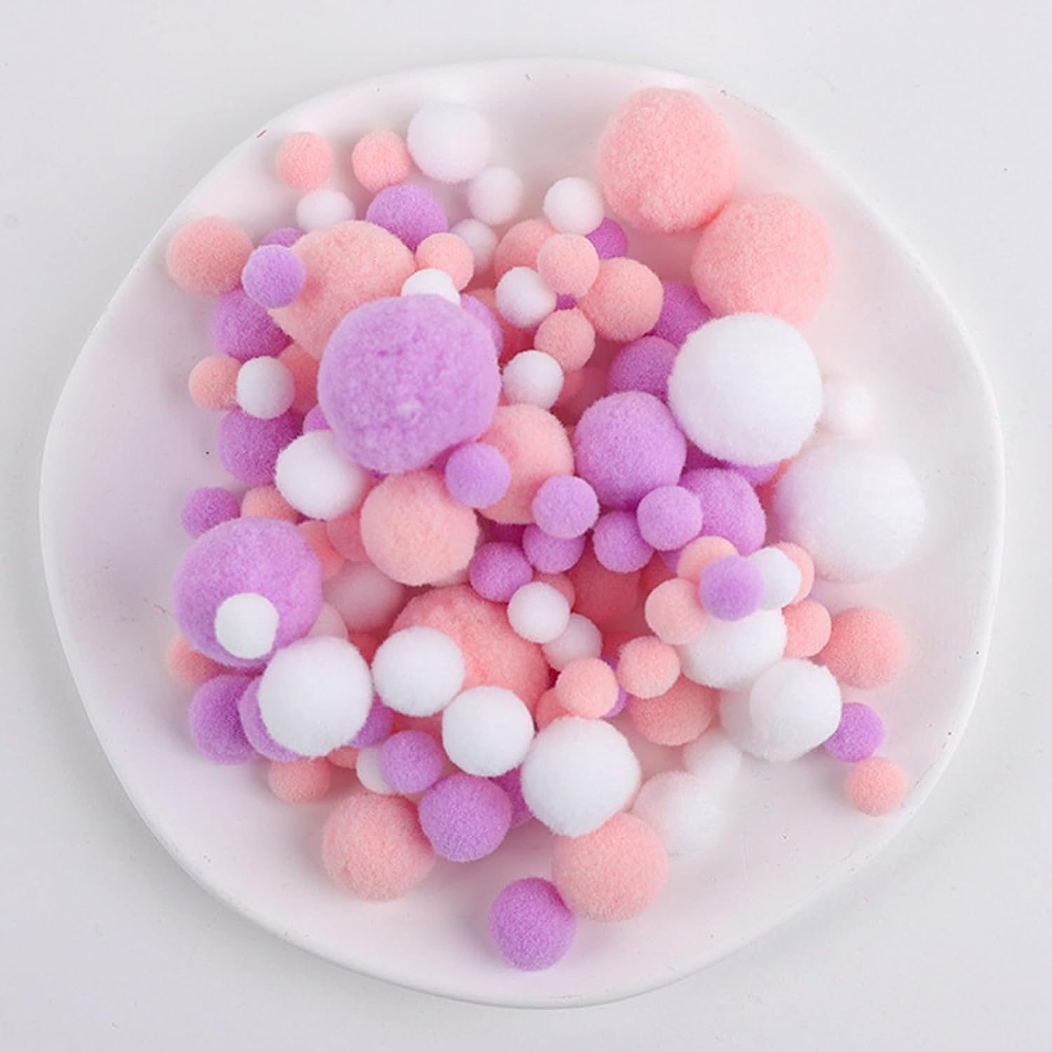 130 Pcs Assorted Sizes Craft Pom Poms,Creative Accessories,Applicable to DIY Small Pom Pom Christmas Party Decorations Supplies (Light Purple/White) image 3