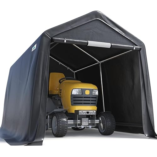 ADVANCE OUTDOOR 8X14 ft Steel Metal Peak Roof Portable Garage Shelter Storage Shed Carport for Motorcycle Bike or Garden Tools with 2 Roll up Doors & Vents, Gray