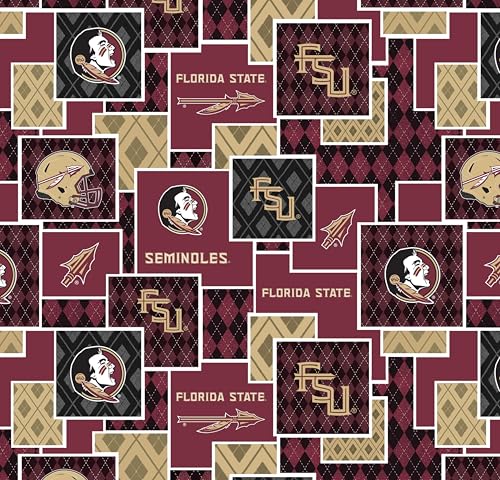 Official Licensed Florida State University Cotton Quilting Fabric-FSU Seminoles Argyle Boxes Cotton Fabric Sold by The Yard