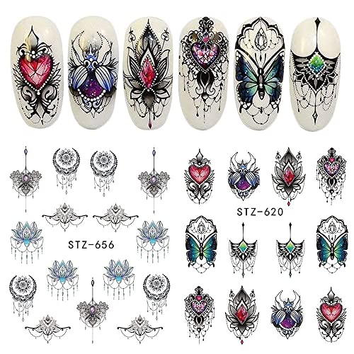 69 Sheets Water Transfer Nail Art Stickers, Diy Nail Art Decals Nail Tattoos For Gel Nails Art Design, Flowers Butterfly Leaves Feathers Mixed Patterns For Women Girls Nail Decorations #TOP5