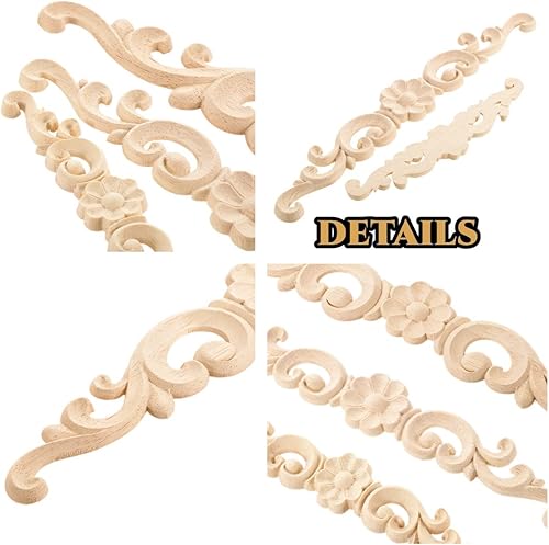Miniatura 3 de MUXSAM Apliques de madera decorativos tallados, calcomanías largas de madera para decoración de muebles, tallas de roseta para puerta, gabinete,