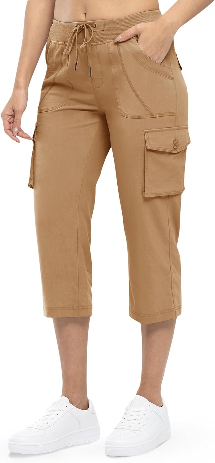 TBMPOY Womens Cargo Capris Lightweight Hiking Pants 6 Pockets Quick Dry Casual Outdoor Trip Loose Shorts Cropped Cotton