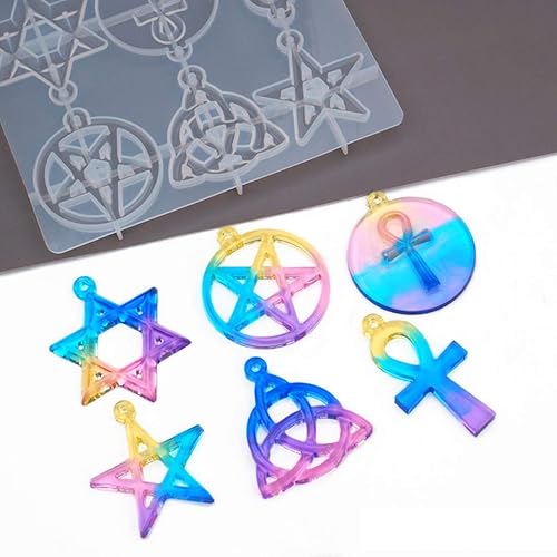 Miniatura 8 de Molde de resina con colgante de amuleto espiritual para bricolaje con forma de estrella y pentagramas
